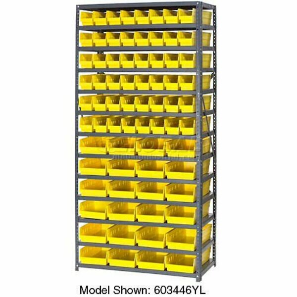 Global Industrial Steel Shelving, Total 72 4inH Plastic Shelf Bins Yellow, 36x12x72-13 Shelves 603441YL